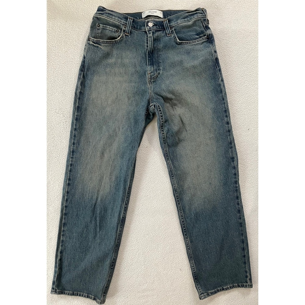 Hollister Mens 32x32 Baggy Jeans Blue Medium Wash Relaxed Fit Denim Antiqued